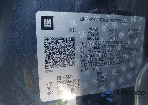 2019 GMC Canyon Denali z USA, uszkodzony, nr VIN 1GTG6EEN1K1324974